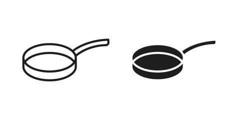 Frying pan icon set. Outline symbol editable.