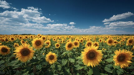 Obraz premium Vibrant Sunflower Field under Blue Sky 
