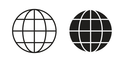 Globe icon set. Outline symbol editable.