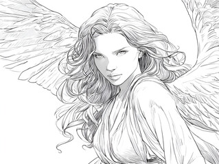 Fototapeta premium Angelic Beauty - Line Art Illustration