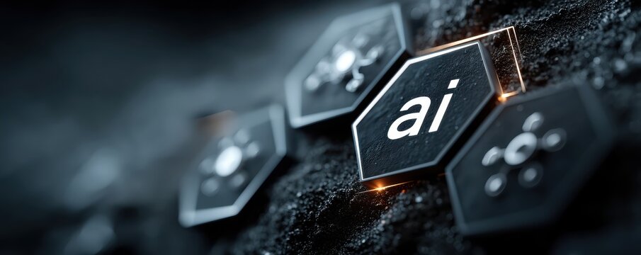 Blue digital background featuring ai hex tiles and futuristic technology elements