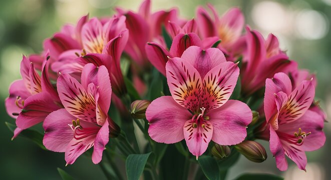 Beautiful pink Peruvian Lilies or Alstroemeria for backgrounds and designs