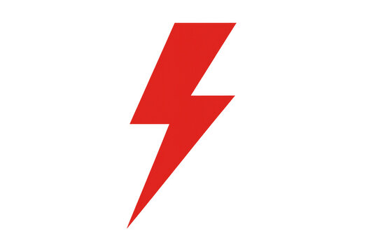 Red lightning bolt icon symbolizing energy, power, electricity, danger, warning and thunder on transparent background