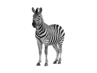 Zebra standing in a natural pose, showcasing striking black and white stripes in a serene environment