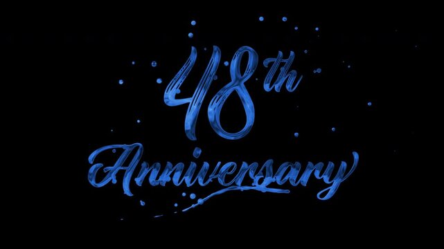48th anniversary text animation in blue metallic effect. suitable for celebrating special occasions, invitations, anniversary cards and social media. Includes alpha channel for any background.