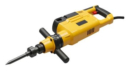 Heavy-Duty Yellow Electric Demolition Hammer Isolated on White Background