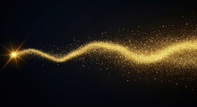 Golden glitter trail with a bright starlike light source on a dark, elegant background, creating a magical and festive atmosphere - Powered by Adobe
