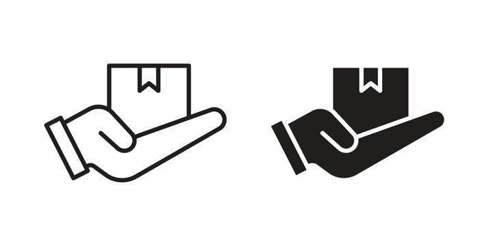 Hand holding box icon flat and stroke collection for ui ux work.