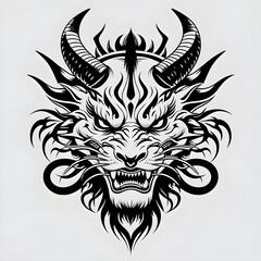 Ferocious Black And White Dragon Head Vector Illustration