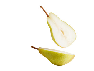 Freshly sliced green pear on a white background for healthy snacking and culinary use