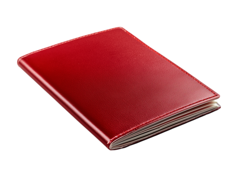 Elegant red passport holder resting on a flat surface, showcasing its smooth leather texture and sleek design for travel enthusiasts