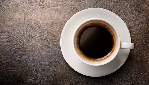 Coffee Cup On Textured Table Top Background Overhead View