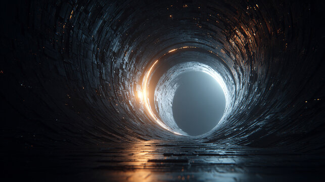 Abstract data encryption tunnel with flowing digital lines symbolizing security protected information hidden pathways and the movement of data through a secure encrypted virtual corridor