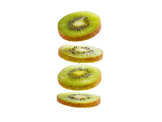 Slices of fresh kiwi fruit stacked in a visually appealing arrangement, showcasing vivid colors and textures