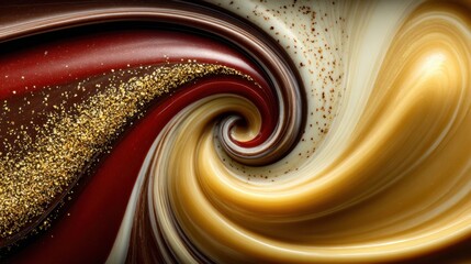 Swirling mix of chocolate, cream and golden sprinkles