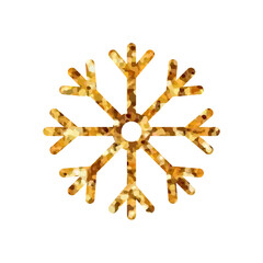 Gold glitter snowflake icon isolated on white background. Christmas decoration sparkles golden glow. Elegant New Year design element.