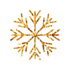 Obraz premium Gold glitter texture snowflake icon. Shiny Christmas sparkling symbols for print, decoration, web, greeting card.