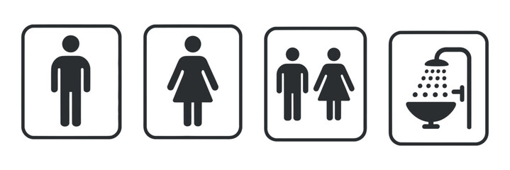 Toilet sign set with male female and shower indication