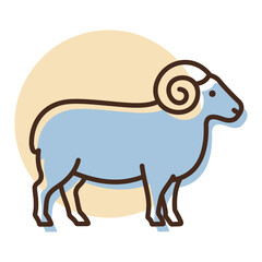 White Ram Sheep Minimal Line Icon