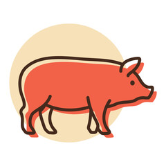 Domestic Pig Side View Flat Line