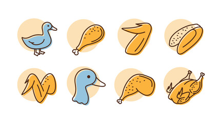 Duck Meat and Poultry Minimal Icon Set
