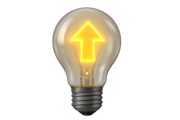 Light bulb with glowing upward arrow inside symbolizing innovation, progress, new idea, growth, and creative solution