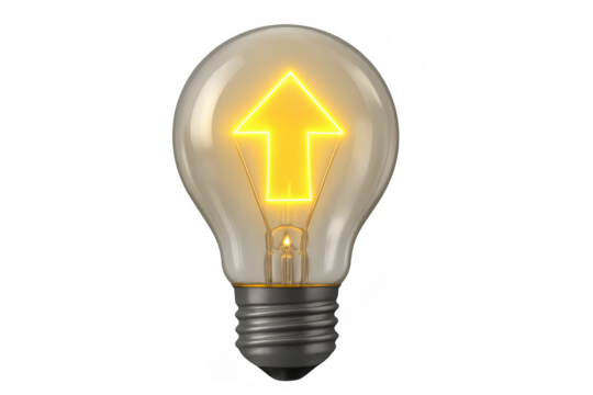 Light bulb with glowing upward arrow inside symbolizing innovation, progress, new idea, growth, and creative solution