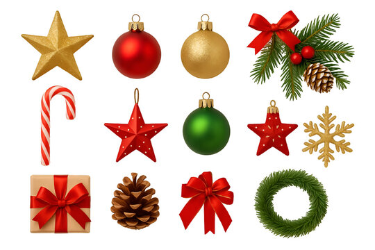 Christmas Ornaments Collection Isolated on Transparent Background - Powered by Adobe
