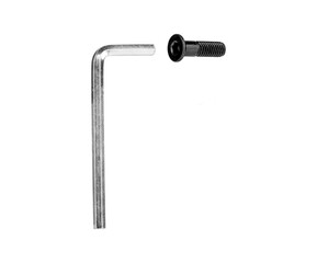 Close-up of an Allen key tightening a hex screw in a metal surface. Ideal for tools, repair, engineering, assembly, mechanical work and hardware themes.