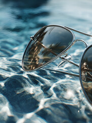 Sunglasses Reflecting Palms in the Water (50 chars)