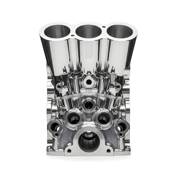 Polished V-Engine Block with Three Cylinders
