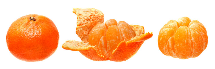 Open mandarin, orange citrus fruit isolated.