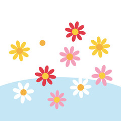 Obraz premium A 3D collection of colorful daisy flowers, with natural elements set against a blue backdrop