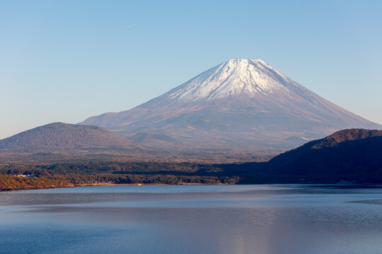 Mount Fuji Reflected in Lake on a Clear Autumn Morning in Japan