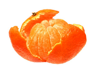 Open mandarin, orange citrus fruit isolated.