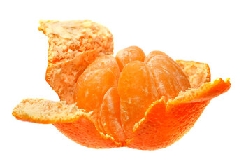 Open mandarin, orange citrus fruit isolated.