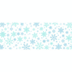 Fototapeta premium Snowflakes on a white winter background with a snowflake border, a Christmas greeting card background, a snowflake ornament or design, vector illustration