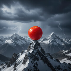 Surreal Tomato Summit Under Dramatic Stormy Skies