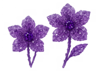 Elegant floral design with sparkling purple amethyst crystals creating decorative flower ornaments