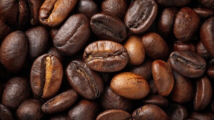 Close-up of Roasted Coffee Beans - Aromatic and Rich Texture.