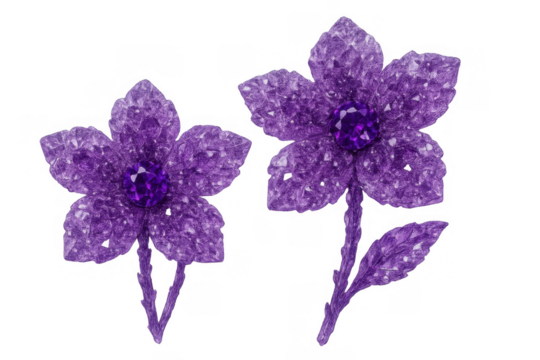 Elegant floral design with sparkling purple amethyst crystals creating decorative flower ornaments