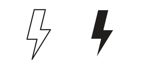 Flash icon in line design and solid black and white colors for designs