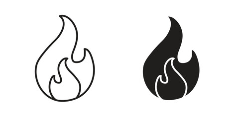 Flame icon in line design and solid black and white colors for designs