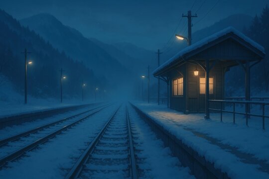 snowy train station