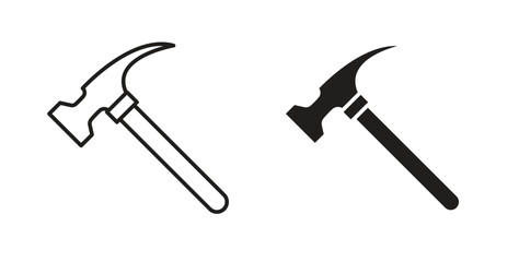 Hammer icon in line design and solid black and white colors for designs