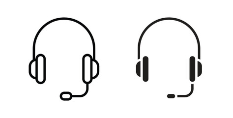 Headphones icon in line design and solid black and white colors for designs