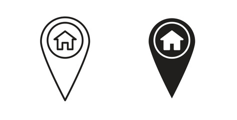 Home location icon in line design and solid black and white colors for designs