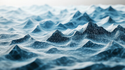 Abstract geometric data waves forming smooth flowing digital patterns with interconnected lines and glowing nodes creating a futuristic visualization of information flow technology networks and analyt