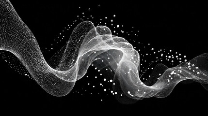 Abstract geometric data waves forming smooth flowing digital patterns with interconnected lines and glowing nodes creating a futuristic visualization of information flow technology networks and analyt