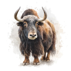 Yak watercolor drawing vector, premium quality illustration on a clean white background.